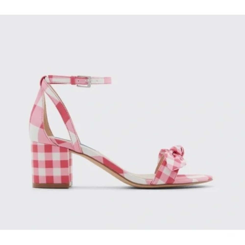 Draper James Sandals Size 9 Pink White Gingham Block Heel Ankle Strap NWOB